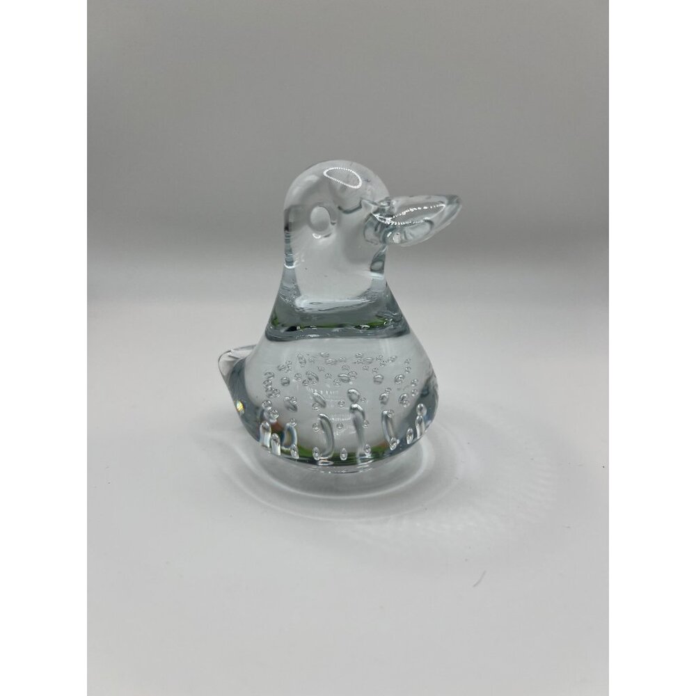 VTG Hand Blown Clear Bubble Glass Duck‎ Paperweight Collectible Glass 3" Ducky